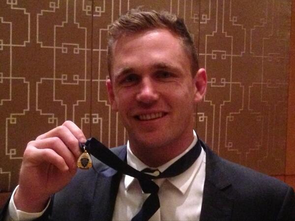 JOEL SELWOOD WITH HIS SECOND CARJI GREEVES MEDAL