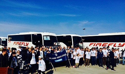 THE CATS CONVOY MAKE THEIR WAY BY BUS TO ADELAIDE